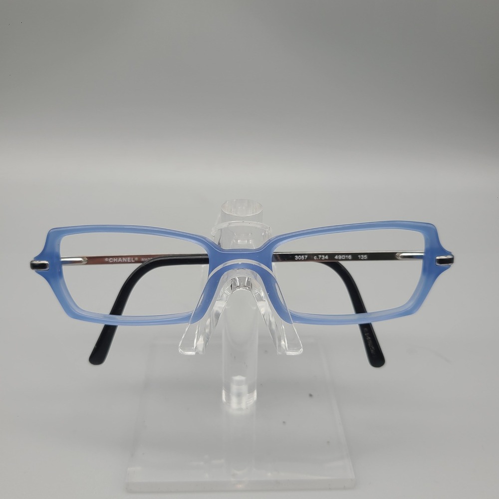 Chanel 3057 c.734 Blue Silver Quilted Metal Rectangular Eyeglass Frames Italy